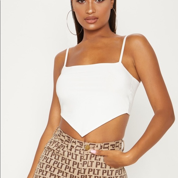 PrettyLittleThing Tops - PLT Cream Handkerchief Tie Back Top